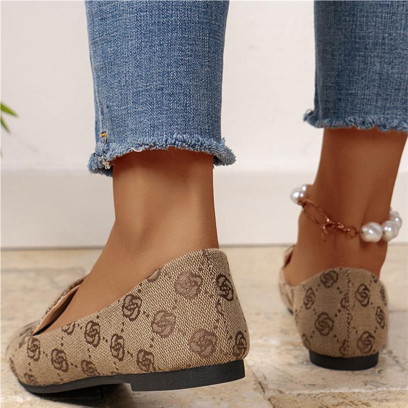 Lovely Women's Rose Print Flats Shoes Fashion Casual Pointed Toe Canvas Loafers Lazy Shoes For Female Women