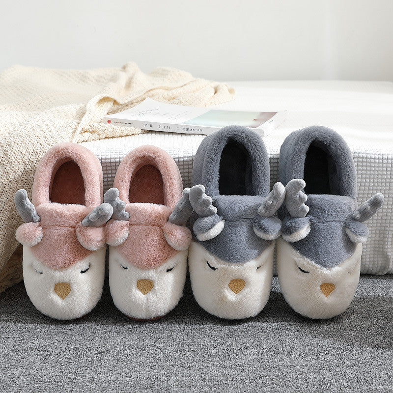 Warm Comfy Winter Home Slippers Elk Plush Bedroom Slipper Unisex Women Men