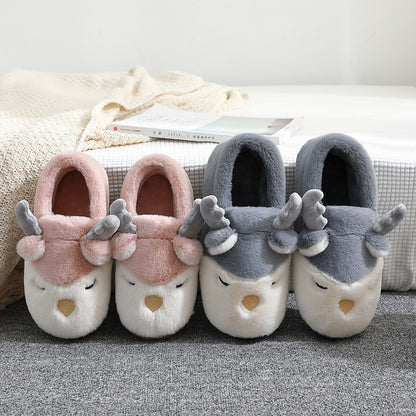 Warm Comfy Winter Home Slippers Elk Plush Bedroom Slipper Unisex Women Men