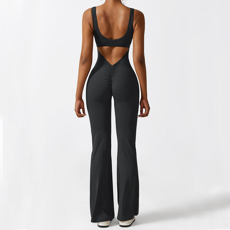 Elegant Female Women Sleeveless Flare Jumpsuits Fitness Yoga Long Pants