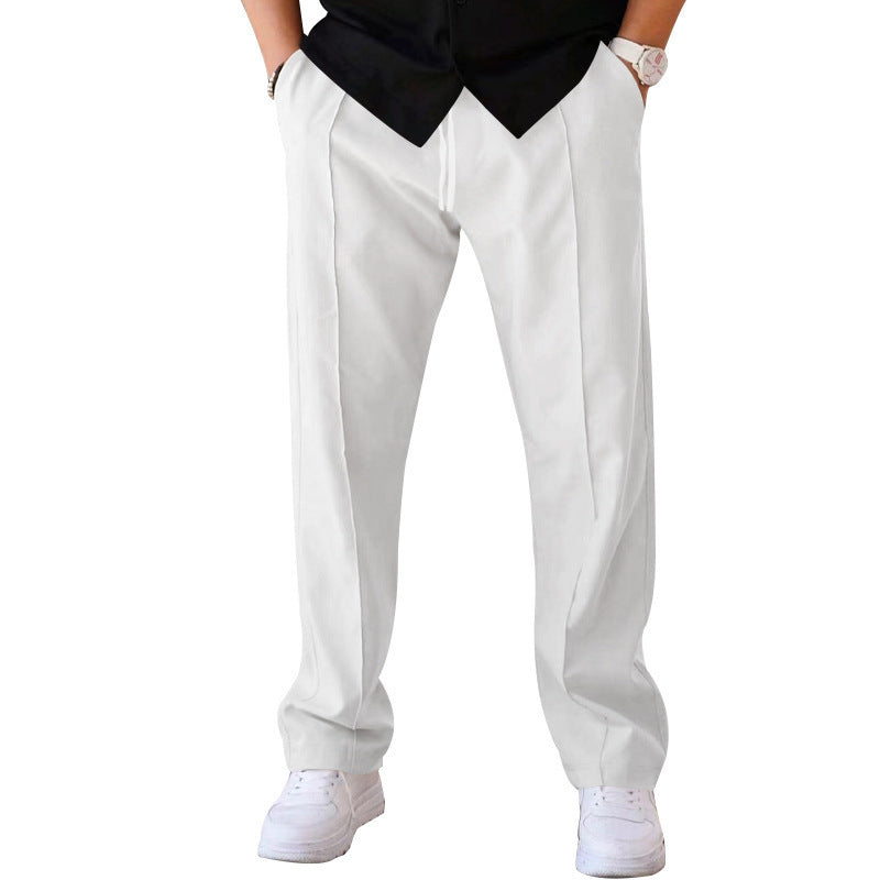 Men's Trousers Sports Casual Loose Straight Pants With Drawstring Design Clothing White