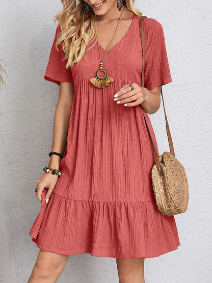 Lovely Women's Summer V-neck Dresses Women's Loose Casual Short-sleeved Corset Dress