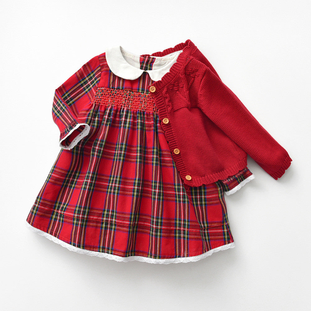 Lovely Girls' Red Checked Autumn Dress