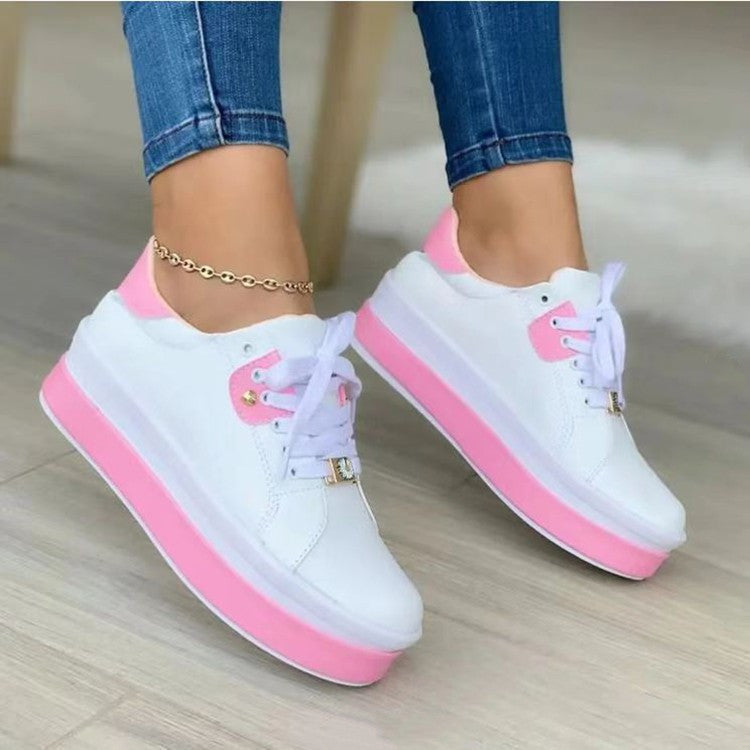 Women's Fashion Platform Sole Double Block Lace Up Sneakers