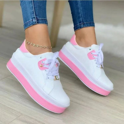 Women's Fashion Platform Sole Double Block Lace Up Sneakers