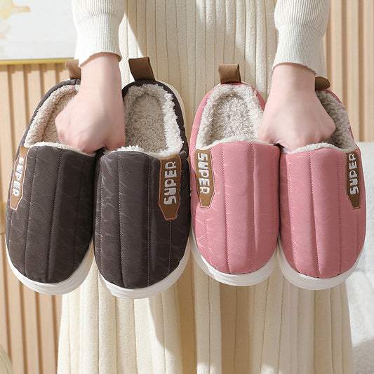 Cute Unisex Men Women Home Waterproof Thick-soled Non-slip Indoor Warm Plush Slippers