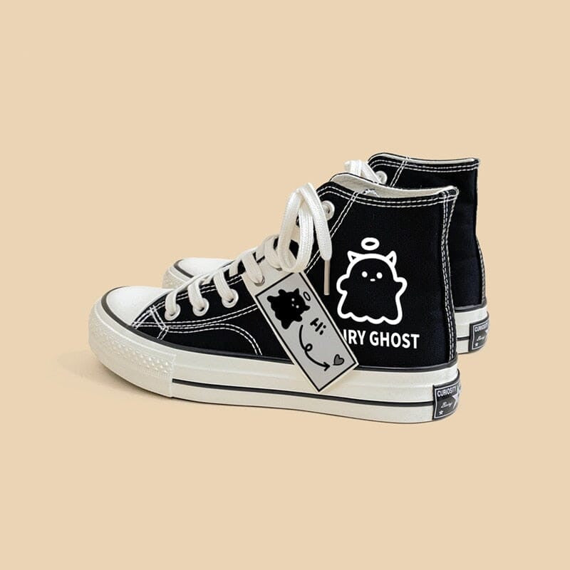 Women's Black Graffiti Casual Canvas Shoes For Students