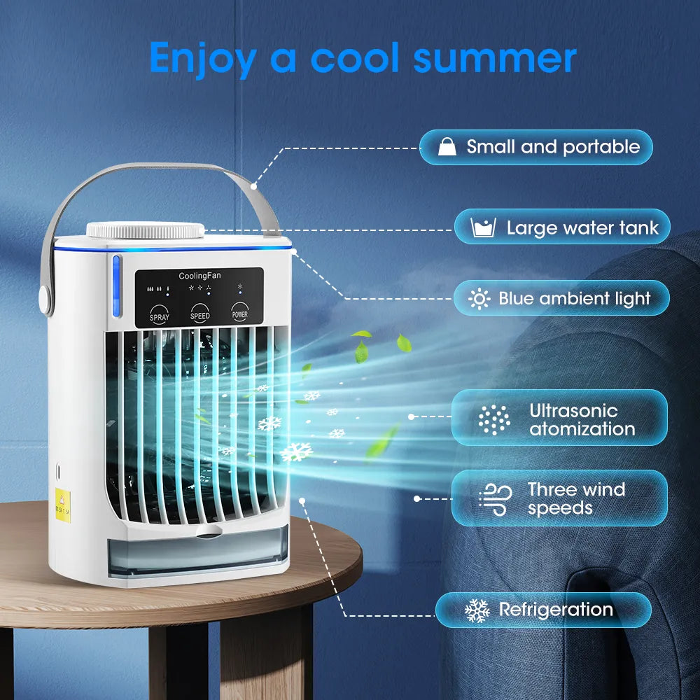 Portable Air Conditioner Mini Fan Cooler Air Cooler USB Air Conditioning 3 Gear Speed Air Cooling Fan Humidifier for Home Office