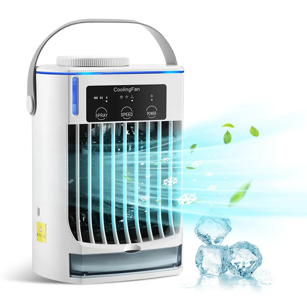 Portable Air Conditioner Mini Fan Cooler Air Cooler USB Air Conditioning 3 Gear Speed Air Cooling Fan Humidifier for Home Office WHITE CHINA