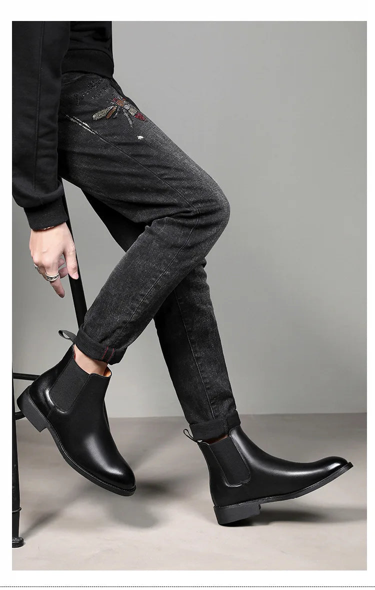 Spring/ Winter Elegant Chelsea Boots Leather Men Couple Shoes Size 35 47 Slip-on Dress Formal Boots Model Fashion Show222