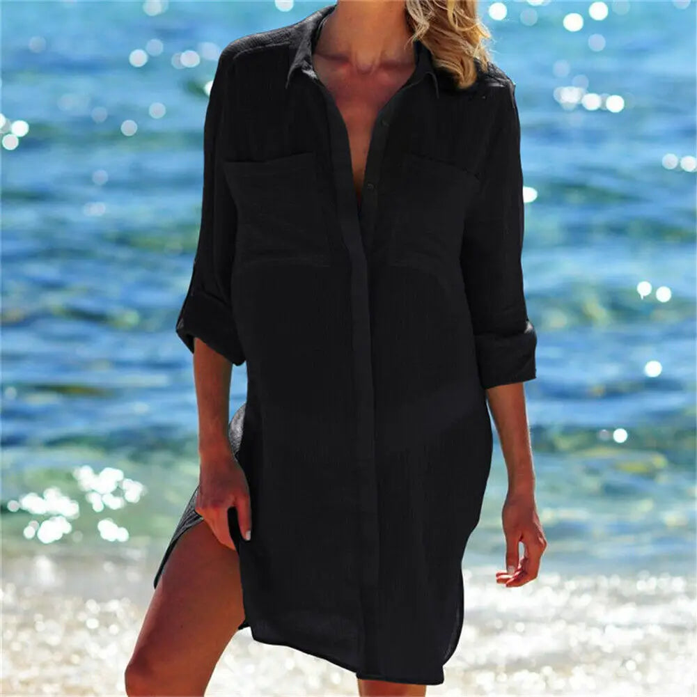 Hot Cotton Tunics for Beach Women Swimsuit Cover-ups Woman Swimwear Beach Cover up Beachwear Mini Dress Saida de Praia black One Size