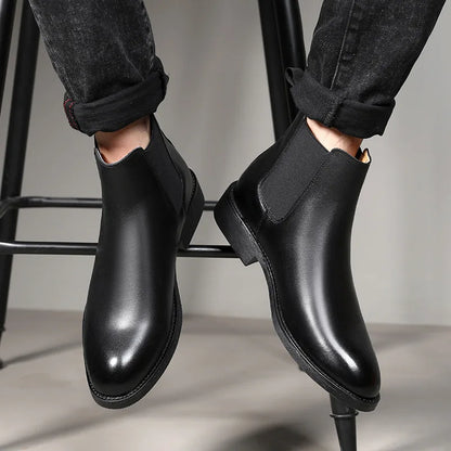 Spring/ Winter Elegant Chelsea Boots Leather Men Couple Shoes Size 35 47 Slip-on Dress Formal Boots Model Fashion Show222