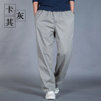 Men's Spring Autumn New Overalls Work Pants Plain Large Size Cotton Casual Pants Jogging Clothing Summer Sports Trousers 1226 Light grey