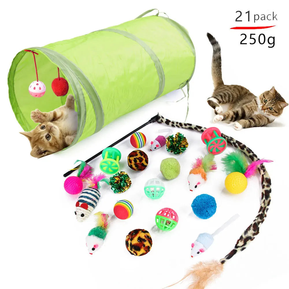 Cat Pets Toys Mouse Shape Balls Foldable Cat Kitten Play Tunnel Funny Cat Stick Mouse Supplies Simulation Fish Cat Accessories