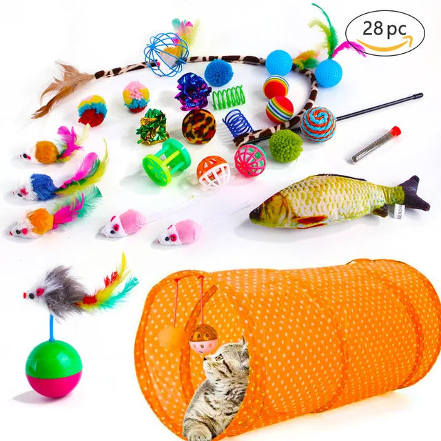 Cat Pets Toys Mouse Shape Balls Foldable Cat Kitten Play Tunnel Funny Cat Stick Mouse Supplies Simulation Fish Cat Accessories O