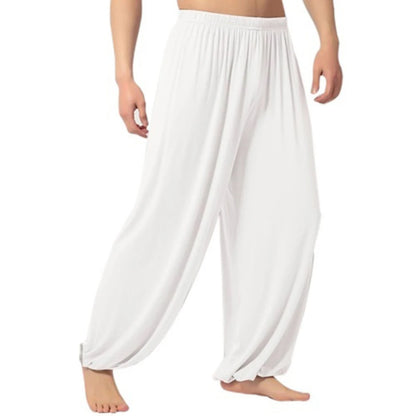 Yoga Pants Men's Casual Solid Color Baggy Trousers Belly Dance Yoga Harem Pants Slacks sweatpants Trendy Loose Dance Clothing WHITE CHINA