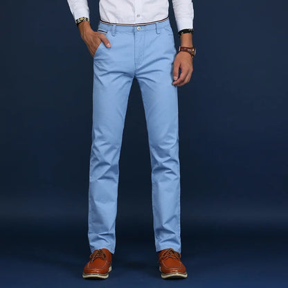 Classic Style Men Spring Summer Thin Casual Pants Fashion Business Cotton Solid Color Office Trousers High Quality Men Trousers shy blue CHINA