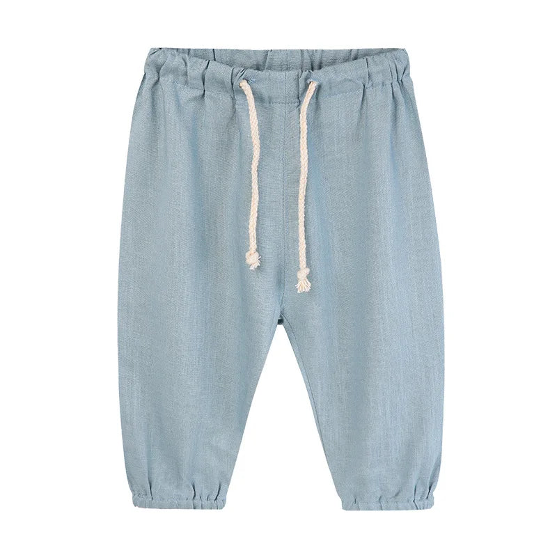 Children's Cotton And Linen Trousers Spring And Summer Thin Boys And Girls Linen Pant Baby Harem Pants WT620 Blue CHINA