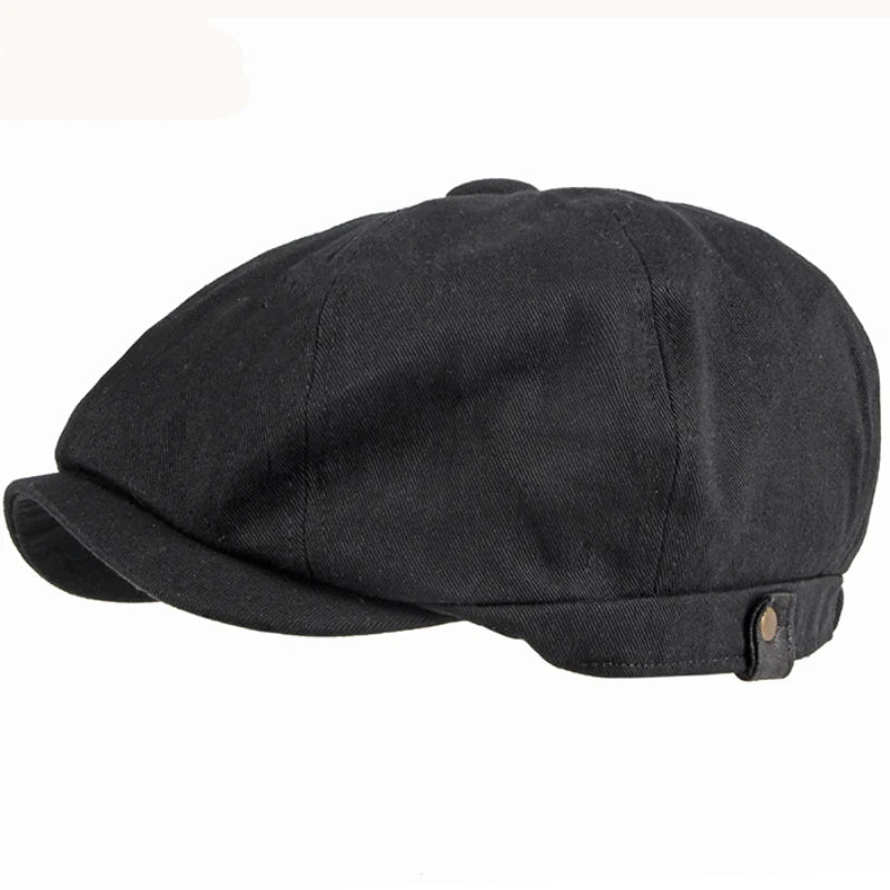 HT3347 Beret Cap Spring Autumn Cotton Hat Flat Cap Men Women Vintage Artist Painter Beret Hat Retro Octagonal Cap Berets black 55-59cm Adjustable