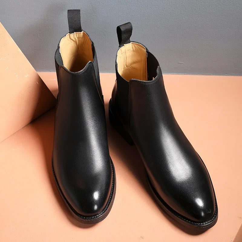 Spring/ Winter Elegant Chelsea Boots Leather Men Couple Shoes Size 35 47 Slip-on Dress Formal Boots Model Fashion Show222