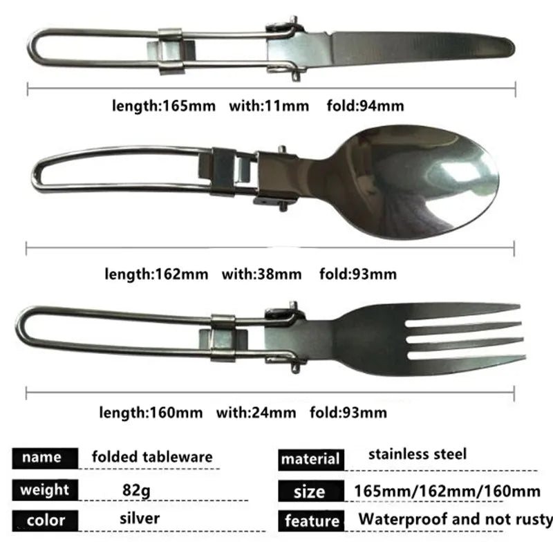 Long cookware backpack Spork fork stainless steel fold knife utensil spoon set combo Picnic camp cutlery tableware flatware