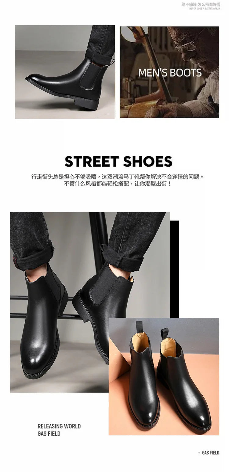 Spring/ Winter Elegant Chelsea Boots Leather Men Couple Shoes Size 35 47 Slip-on Dress Formal Boots Model Fashion Show222