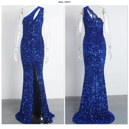 Sexy Cut Out Split Stretch Sequin Formal Party Dress Sleeveless Floor Length Bodycon Evening Night Out Gown Royal Blue Red Black