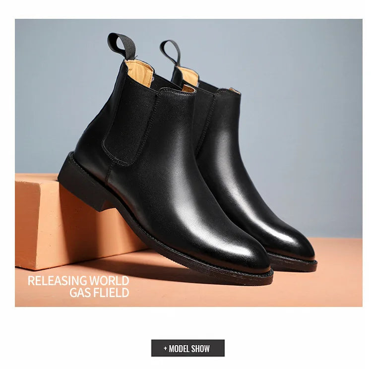 Spring/ Winter Elegant Chelsea Boots Leather Men Couple Shoes Size 35 47 Slip-on Dress Formal Boots Model Fashion Show222