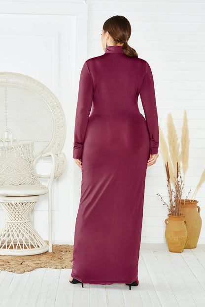 Spring Autumn Women Solid Casual Slim Bodycon Package Hip Maxi Dress Long Sleeve Turtleneck Stretchy Long Dresses Plus Size Robe