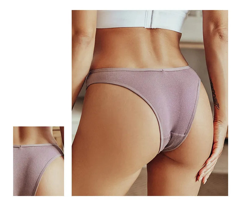 FINETOO 5Pcs/set Women Brazilian Panties Cotton Underwear M-XL Comfortable Underpants Low-Rise T-Back Panty Female Lingerie 2022