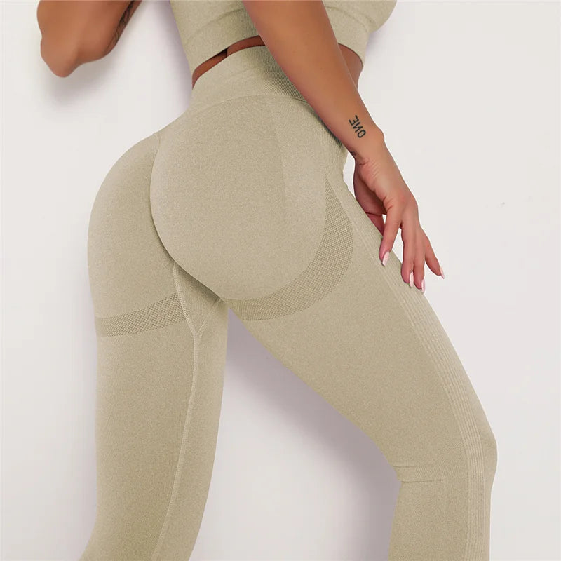 Rooftrellen Women High Waist Leggings Fitness Ladies Sexy Bubble Butt Gym Pants Sports Workout Leggings Push Up Fitness Leggings Khaki