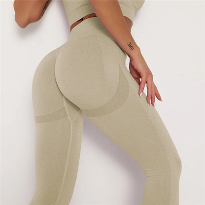 Rooftrellen Women High Waist Leggings Fitness Ladies Sexy Bubble Butt Gym Pants Sports Workout Leggings Push Up Fitness Leggings Khaki