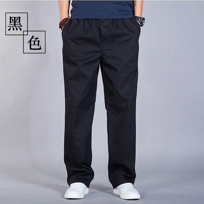 Men's Spring Autumn New Overalls Work Pants Plain Large Size Cotton Casual Pants Jogging Clothing Summer Sports Trousers 1226 Black