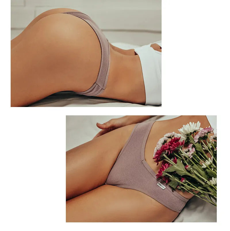 FINETOO 5Pcs/set Women Brazilian Panties Cotton Underwear M-XL Comfortable Underpants Low-Rise T-Back Panty Female Lingerie 2022