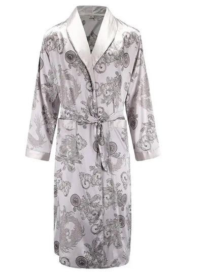 Men Robe Nightgown Long Sleeves Kimono Bathrobe Gown Silky Satin Dragon Print Pajamas Sleepwear Nightwear Gown Casual Home robe 5