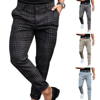 Checkered Fashion Men Trousers Plaid Loose Autumn Winter Vintage Checkered Pattern Pants Business Casual Travel Slim Pants