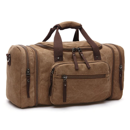 Men Hand Bag Large Capacity Luggage Travel Duffle Bags Canvas Travel Bags Weekend Shoulder Bags Multifunction Outdoor Duffel Bag Brown