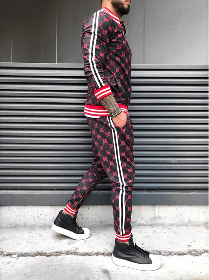 Mens Tracksuits Colorful Plaid Casual Zipper Hoodie Set 3D Print Set New Autumn Male Sweatshirt Clothes For Men red02 CHINA