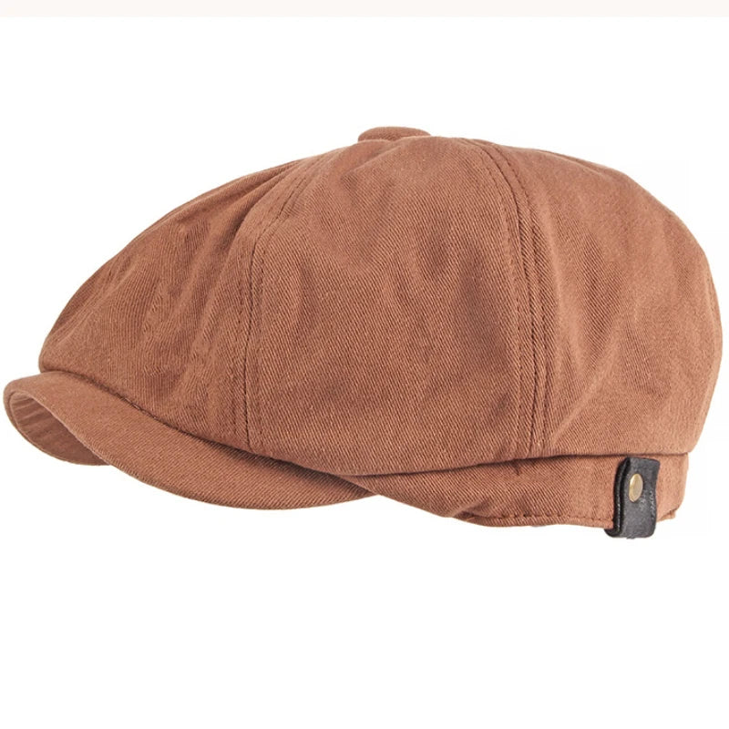 HT3347 Beret Cap Spring Autumn Cotton Hat Flat Cap Men Women Vintage Artist Painter Beret Hat Retro Octagonal Cap Berets Caramel 55-59cm Adjustable