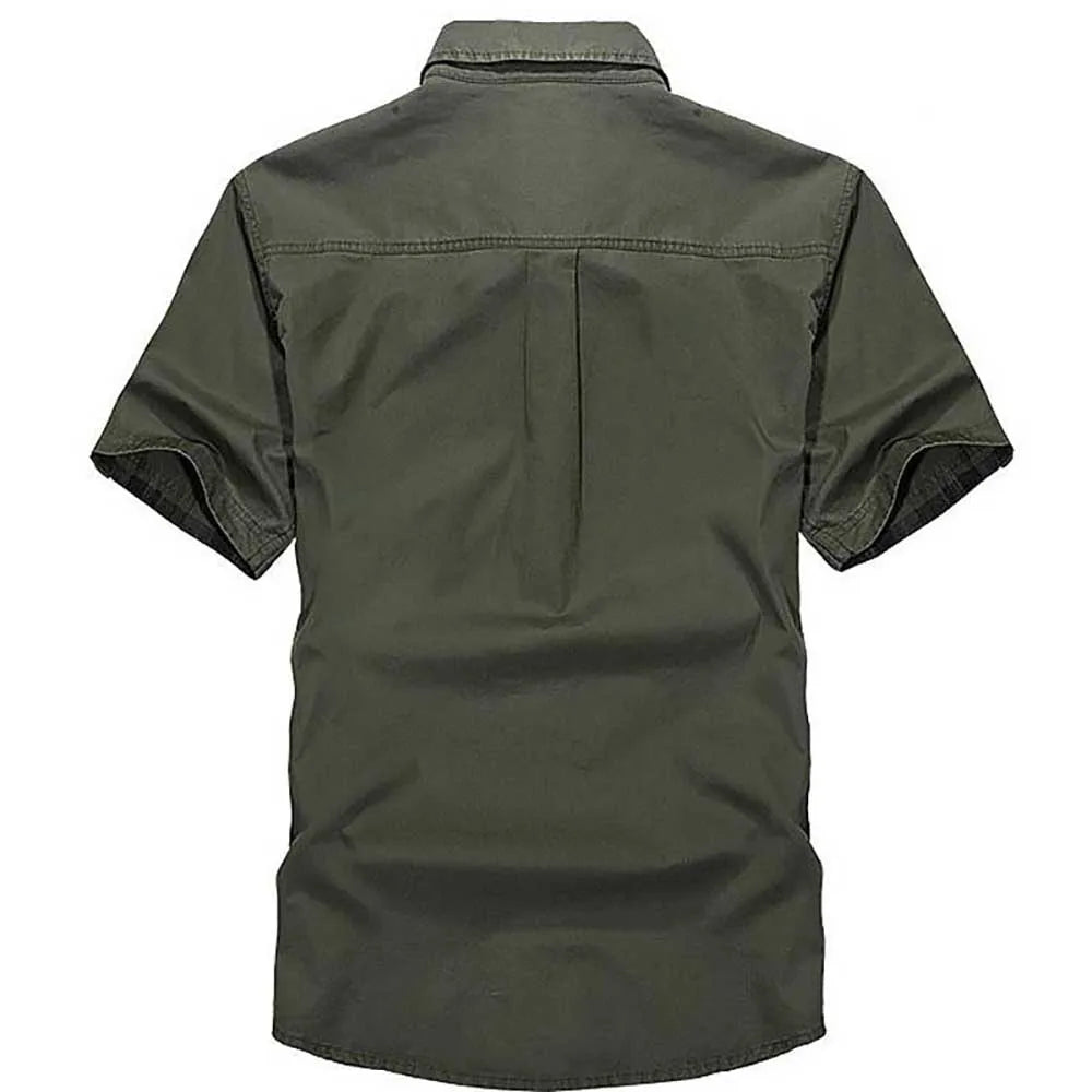 Fashion Cotton Casual Shirts Summer Men Plus Size Loose Baggy Shirts Short Sleeve Turn-down Collar Military Style Male Clothing