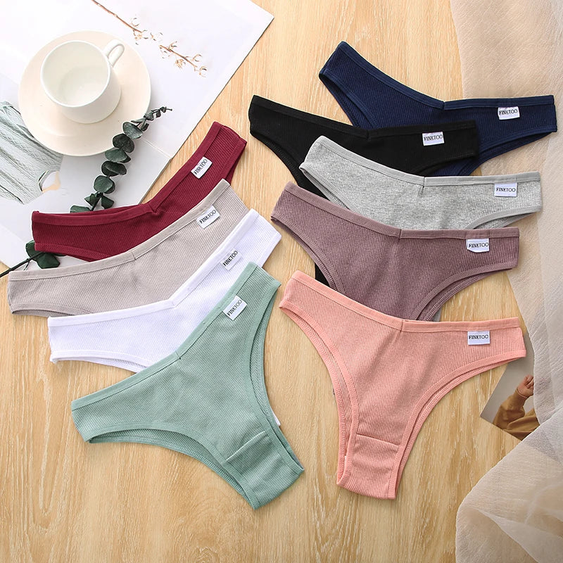 FINETOO 5Pcs/set Women Brazilian Panties Cotton Underwear M-XL Comfortable Underpants Low-Rise T-Back Panty Female Lingerie 2022