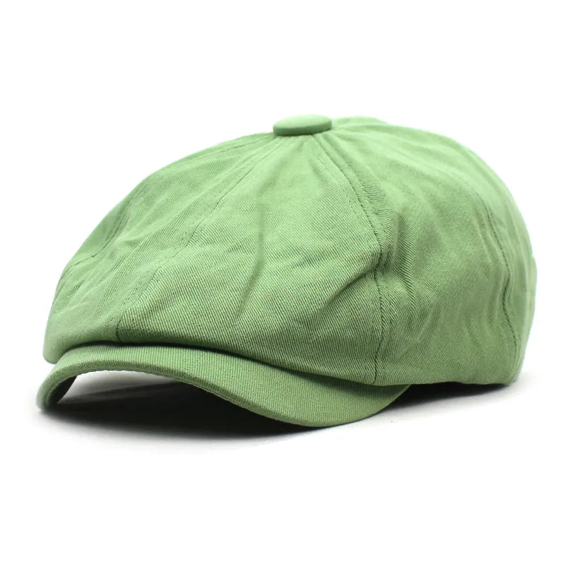 Ldslyjr Spring Summer Solid Cotton Newsboy Caps Men Flat Peaked Cap Women Painter Beret Hats 30 green 55-60cm adjustable