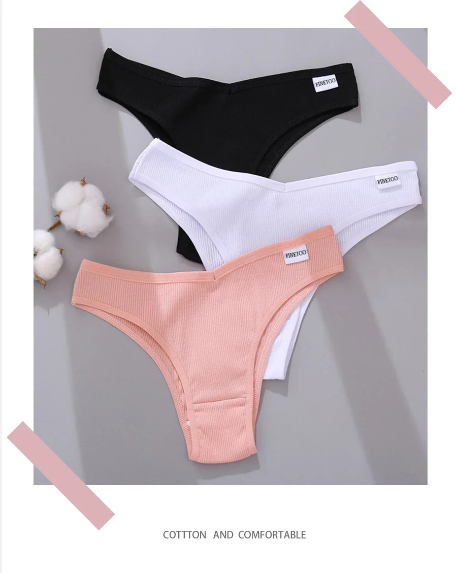 FINETOO 5Pcs/set Women Brazilian Panties Cotton Underwear M-XL Comfortable Underpants Low-Rise T-Back Panty Female Lingerie 2022