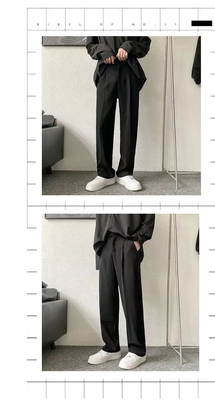 Brown/Black Suit Pants Men Fashion Society Mens Dress Pants Korean Loose Straight Casual Pants Mens Office Formal Trousers S-3XL