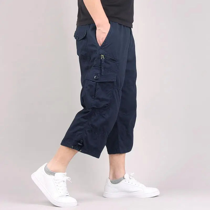 Long Length Cargo Shorts Men Summer Casual Cotton Multi Pockets Hot Breeches Cropped Trousers Military Camouflage Shorts 5XL navy