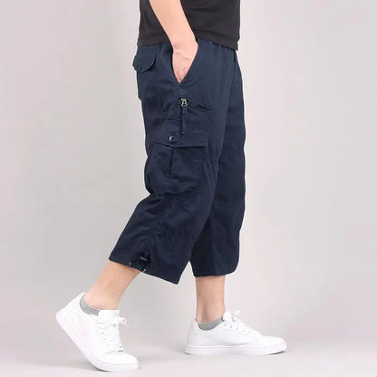 Long Length Cargo Shorts Men Summer Casual Cotton Multi Pockets Hot Breeches Cropped Trousers Military Camouflage Shorts 5XL navy