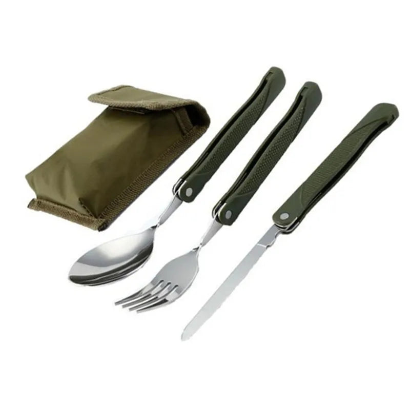 Long cookware backpack Spork fork stainless steel fold knife utensil spoon set combo Picnic camp cutlery tableware flatware 01