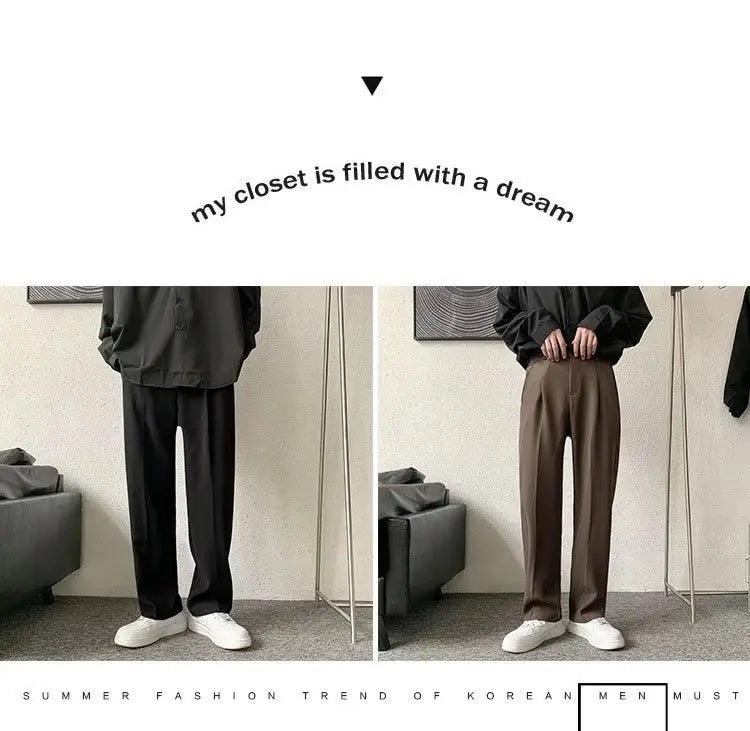 Brown/Black Suit Pants Men Fashion Society Mens Dress Pants Korean Loose Straight Casual Pants Mens Office Formal Trousers S-3XL