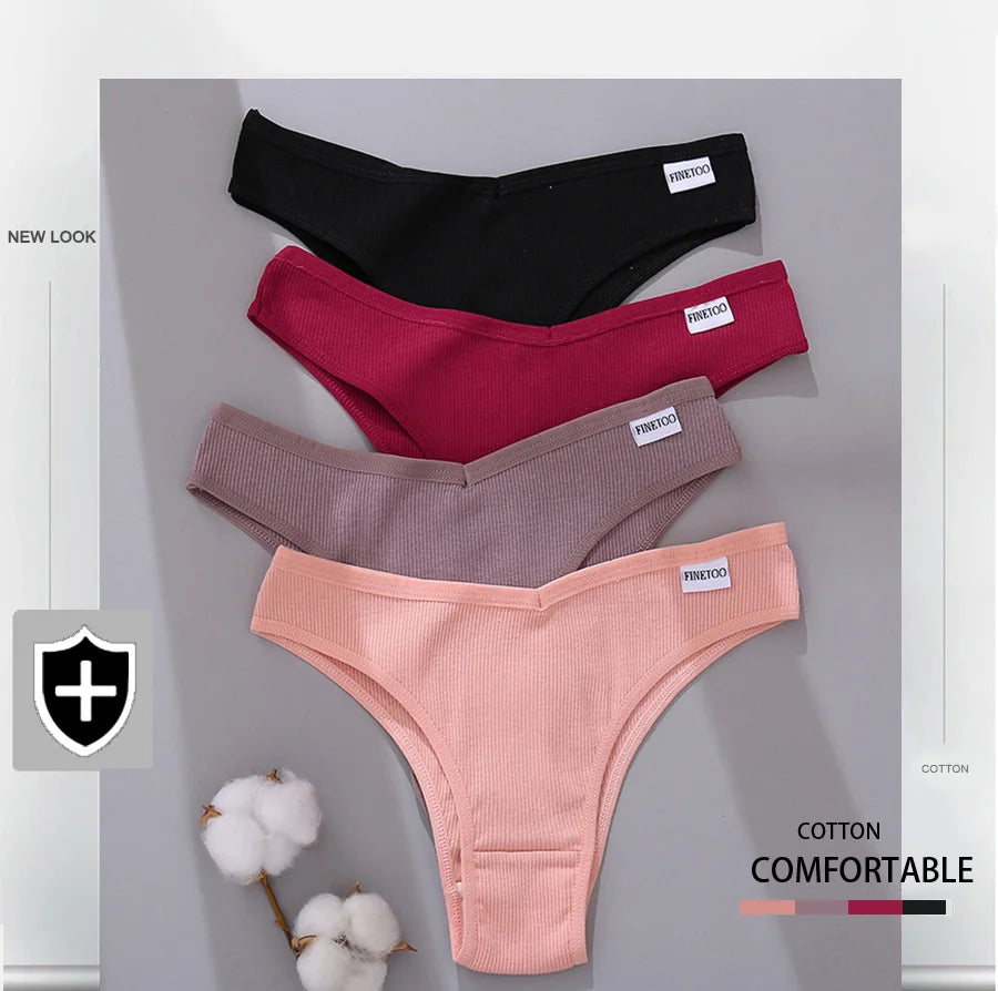 FINETOO 5Pcs/set Women Brazilian Panties Cotton Underwear M-XL Comfortable Underpants Low-Rise T-Back Panty Female Lingerie 2022