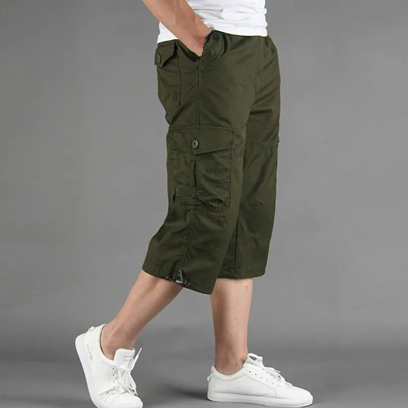 Long Length Cargo Shorts Men Summer Casual Cotton Multi Pockets Hot Breeches Cropped Trousers Military Camouflage Shorts 5XL